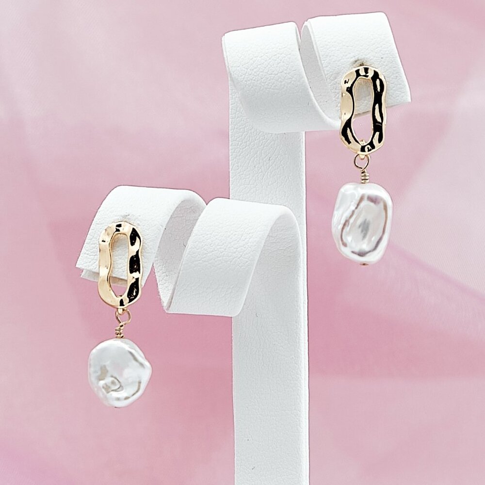 Keshi Pearl Drop Earrings, 14K Gold Filled
